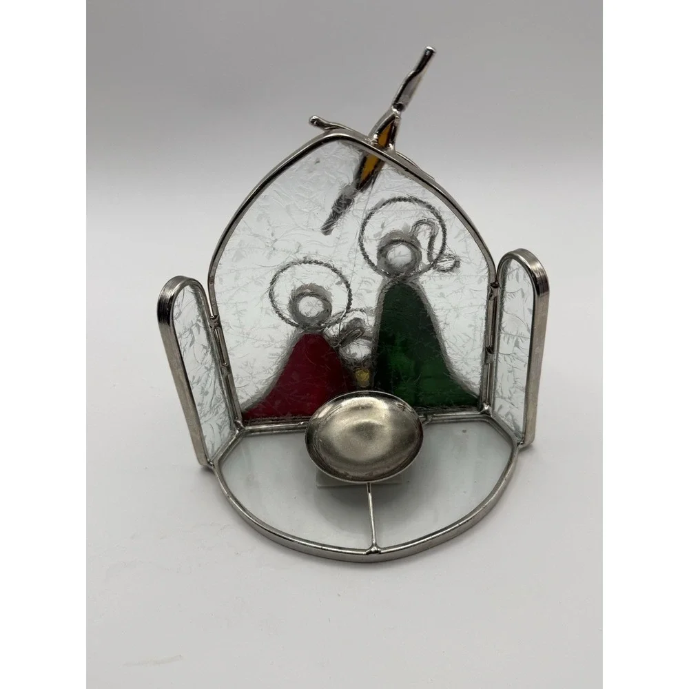 VTG Stained Glass Nativity Candle Holder 6